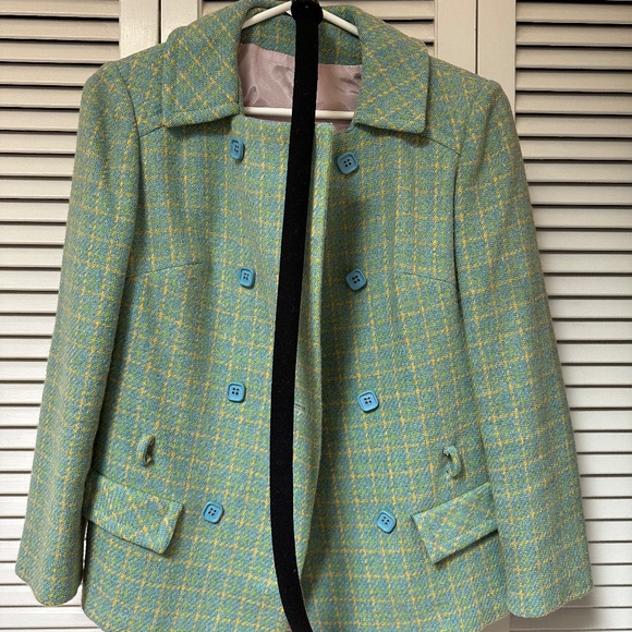 Vintage 1960s Double Breasted Wool Plaid Tweed Jacket Small USA - Picture 4 of 16